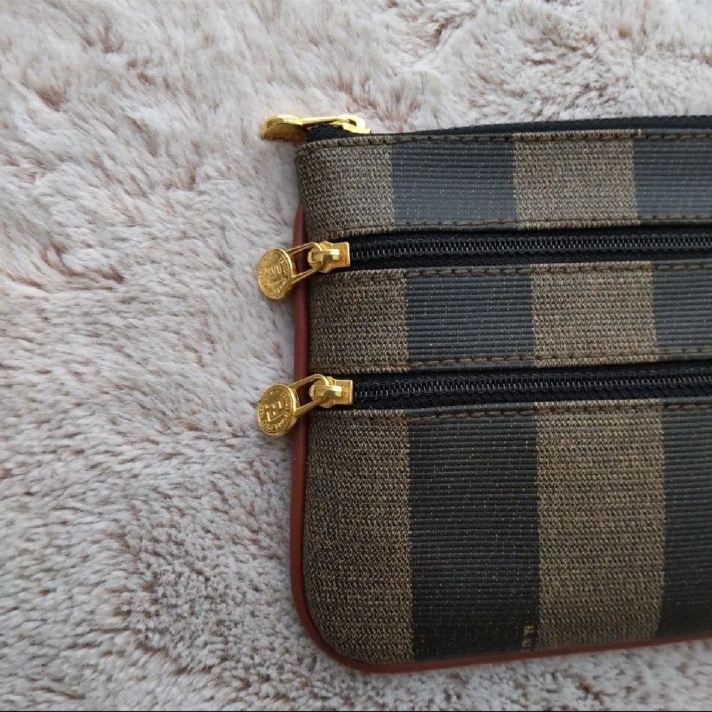 Fendi Vintage Brown Black Canvas Striped Zucca Pouch Clutch - Picture 5 of 11
